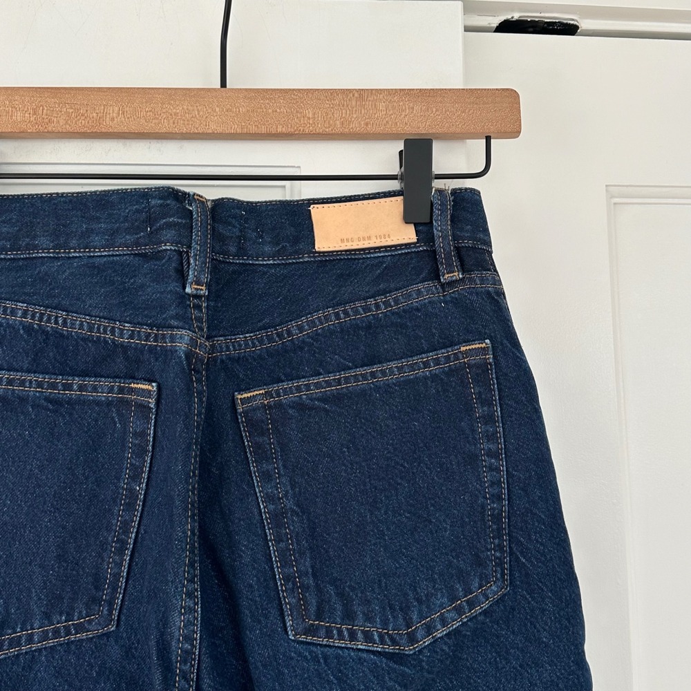 MANGO DENIM HAVANA High Rise Straight Leg Jeans Dark Wash Raw Hem Womens 4 NWOT - Picture 10 of 13